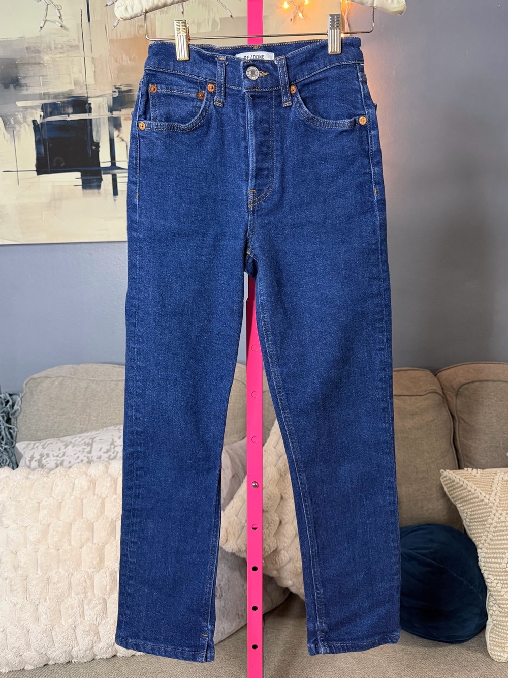 RE/DONE Originals High Rise Straight Leg Jeans Size 23 in Rigid Like